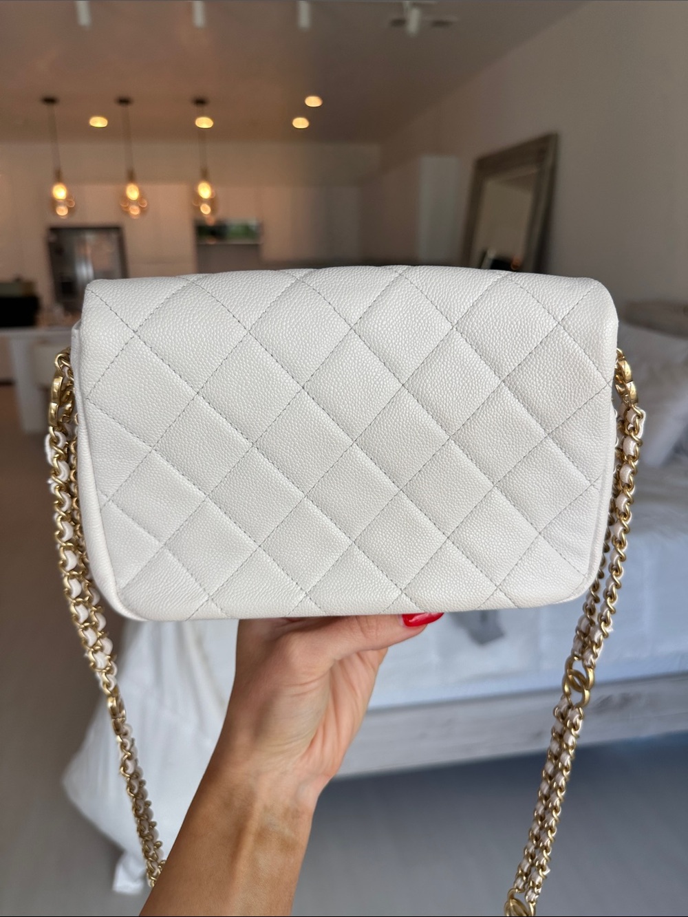 White Chanel Mini Gold Flap Bag - Picture 2 of 16